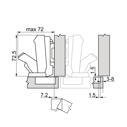Balama BLUM CLIP top semiaplicata cu blumotion 155 grade 71T7600N