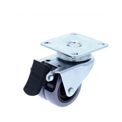 Rotila din plastic gri D50 dubla cu frana si flansa metalica, 50 kg (4 buc)