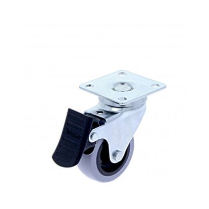 Rotila din plastic gri D50 cu frana si flansa metalica, 45 kg (4 buc)
