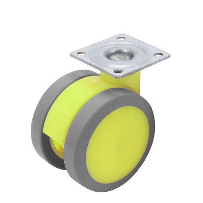 Rotila din plastic galben D65 cu flansa metalica, 40 kg