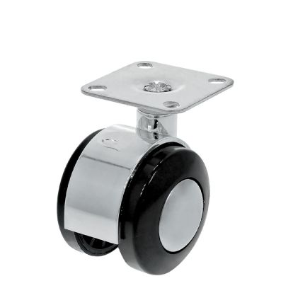Rotila din plastic negru-crom pentru mobila D50 cu flansa metalica, 30 kg