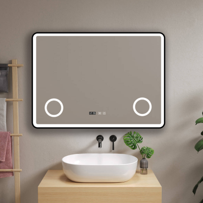 Oglinda dreptunghiulara cu LED Museo Blush, lupa 3x, cadru aluminiu si spate PVC, 1200 x 800 mm