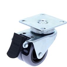 Rotila din plastic gri D50 dubla cu frana si flansa metalica, 50 kg