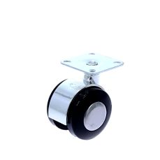 Rotila din plastic negru-crom pentru mobila D50 cu flansa metalica, 30 kg (4 buc)