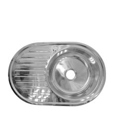 Chiuveta ETTE ovala din INOX 770x500x170 picurator pe stanga finisaj antistrop plus accesorii