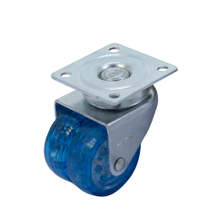 Rotila din plastic transparent albastru D40 dubla cu flansa metalica, 30 kg