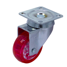 Rotila din plastic rosu transparent D50 cu flansa metalica, 30 kg