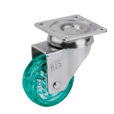 Rotila din plastic verde transparent D50 cu flansa metalica, 30 kg