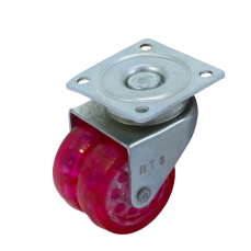 Rotila dubla din plastic rosu transparent D40 cu flansa metalica, 30 kg