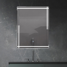 Oglinda dreptunghiulara cu LED Museo Fold, cadru aluminiu gri inchis si carcasa sigilata, 600 x 800 mm