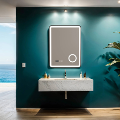 Oglinda dreptunghiulara cu LED Museo Blush, lupa 3x, cadru aluminiu si spate PVC, 800 x 1200 mm