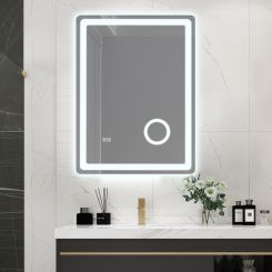 Oglinda dreptunghiulara cu LED Museo Eclat, lupa 3x, spate PVC, 600 x 800 mm